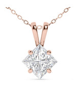 1 Carat Princess Diamond Solitaire Pendant Natural Treated 14K Rose Gold... - £1,470.46 GBP