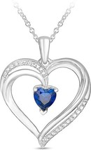 Heart Blue Sapphire Moissanite Love Heart Pendant Necklace 925 Sterling Silver - £46.36 GBP