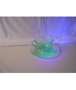 Uranium Glass Cup and Saucer  Doric Pattern Green Depression Glass Glows... - $14.00