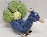 Pebble Crochet Knit Peacock Plush Baby Rattle Blue Green - $24.65