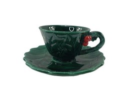 Vintage Christmas Lefton China Green Holly Berry Cup &amp; Saucer 1970-1971 ... - $312.16 MXN