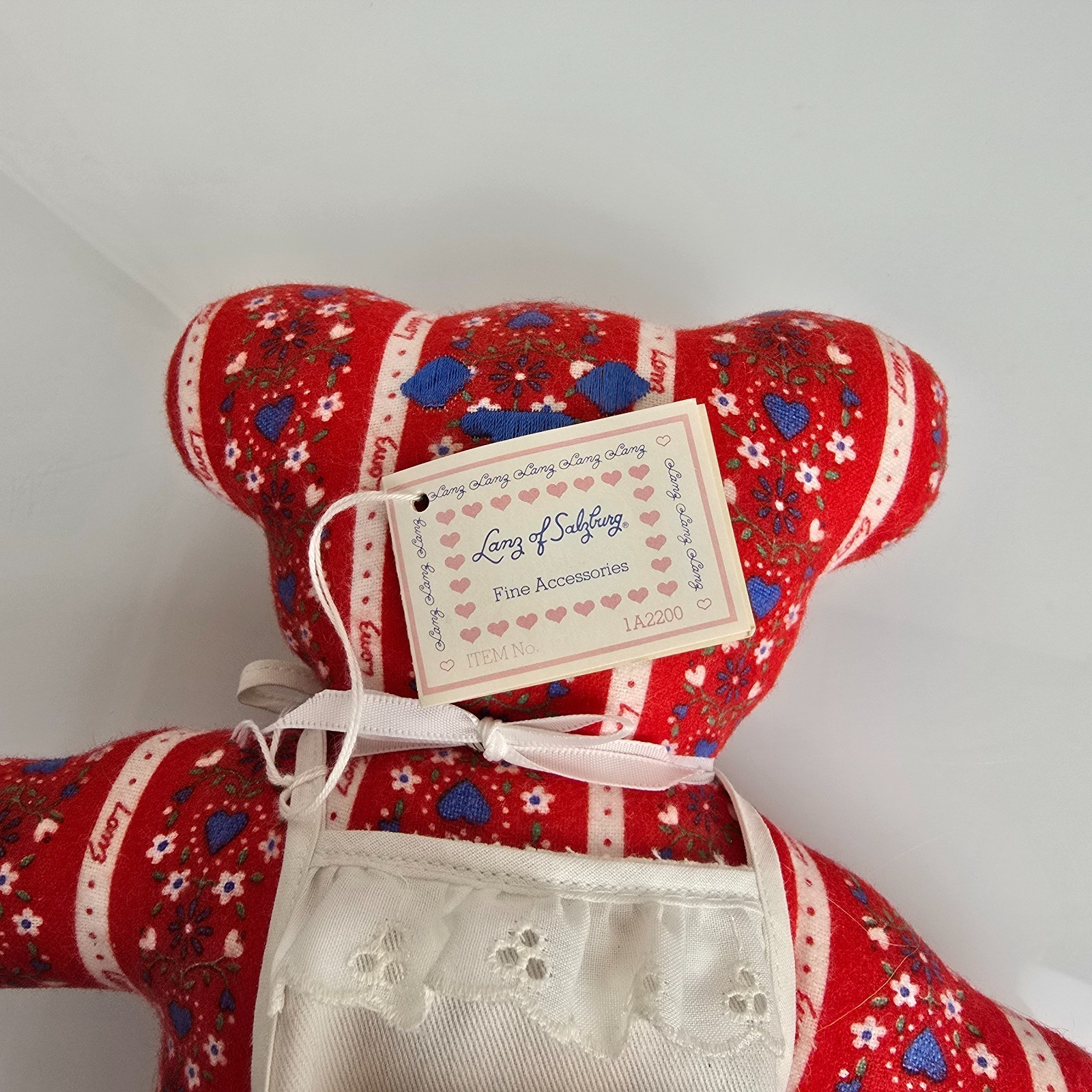 Vintage Lanz of Salzburg Stuffed Plush Flannel Bear Doll Red White Apron NOS Item image 4