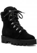 Aquatalia Sz 11 Alyssa Hiking Boots Black Suede Leather Shearling Fur Sh... - $197.99