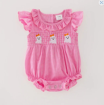 NEW Boutique Halloween Ghost Smocked Pink Baby Girls Bubble Romper - £12.95 GBP