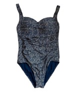 Bond Eye Navy Blue Gold Metallic Ruched Bathing Suit Swim D/DD US 8 One ... - $13.99