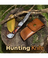 Custom Handmade Damascus Steel Pocket Knife Folding Blade Red Wood Handl... - £13.95 GBP
