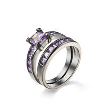 Purple Crystal &amp; Black-Plated Princess-Cut Ring Set - £11.15 GBP