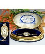 Vintage Waltham Art Deco Ladies Wrist Watch Blue Velvet Case - $42.95