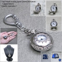 Pocket Watch Silver Small Vingtage Pendant watch with Key Ring and Neckl... - $19.49