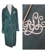 Y2K Lauren Ralph Lauren Dark Green Monogram Velour Robe Mens S/M Shawl C... - $72.38