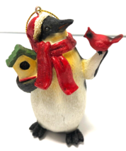 King Emperor Penguin with Cardinal and Birdhouse 4&quot; Christmas Ornament - £11.93 GBP