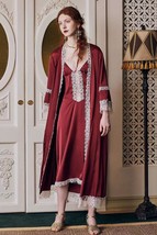 2- Pc Vintage Royal Style Satin Lace Pajama Set (Nightgown + Robe) - £119.14 GBP