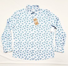 BAR III Young Men&#39;s 17-17.5 XL White Blue LEAVES Organic Cotton Slim Shirt 48&quot; - £15.08 GBP