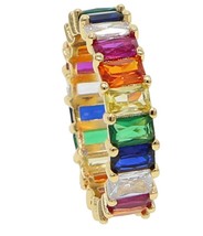 Gold filled fashion jewelry rainbow square baguette cz engagement ring for women - £13.88 GBP