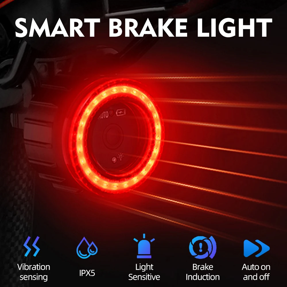 Bike Rear Light IPx6 Waterproof LED Charging Bicycle Smart Auto Brake Sensing - £14.73 GBP