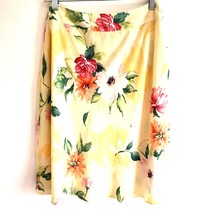 Talbots Petites Womens Yellow Floral Midi Lined Fit &amp; Flare Silk Skirt 8 Petite - $14.84