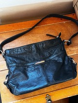 Stone &amp; Co. Black Leather Handbag Purse w Zipper &amp; Snap Closure &amp; Pockets – - £9.04 GBP