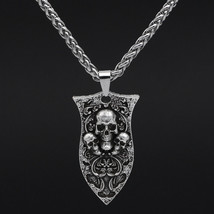 Men&#39;s Gothic Skull Pendant Necklace Retro Punk Hip Hop Jewelry Braided Chain 24&quot; - £13.30 GBP