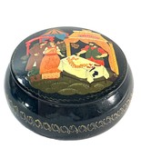 Vintage Antique Russian Hand Painted Enamel Round Trinket Box - $15.40 CAD