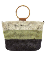 INC Large Tote Bamboo Bracelet Handles Willow Stripe Colorblock Woven Rattan NWT - $12.16