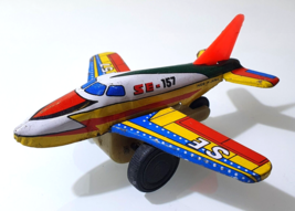 SMALL AIRPLANE ✱ VTG Friction Litho Tin Toy &amp; Plastic SE-157 ~ S2 Japan ... - $22.76
