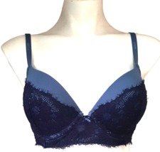 Size 34D Aerie Plunge Bra Blue Lace Padded Underwire - $26.17