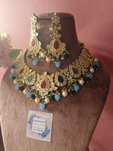 VeroniQ Trends-Elegant Gold Plated Navratan Kundan Necklace With Multicolour Bea - £121.79 GBP