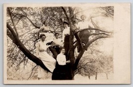 RPPC Six Edwardian Women Posing In Tree Faces Smiles &amp; Scared c1910 Postcard U28 - £15.91 GBP