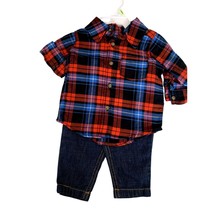New Carters Boys Infant Baby Size 3 Months 2 Pc Set outfit Flannel Plaid... - $9.89