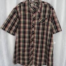 Mossy Oak Men&#39;s Shirt Black &amp; Tan Plaid Short Sleeves Size Large - $23.51