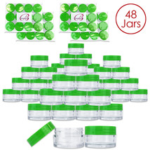 (48 Pcs) 20G/20Ml Round Clear Plastic Refill Jars With Green Lids - £29.70 GBP