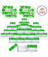 (48 Pcs) 20G/20Ml Round Clear Plastic Refill Jars With Green Lids - $37.99