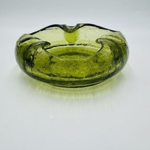 Viking Art Glass Cigar Ashtray Green Crackle MCM Vintage 7” - £47.81 GBP