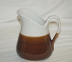 Classic Style Stoneware Two Tone Cream &amp; Brown Squat Water Pitcher Kitchen Decor - £13.15 GBP