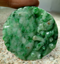 Certified Green Natural Grade A Jadeite Jade Handmade Carved Pendant Fish Lotus - £159.86 GBP