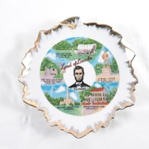 Vintage Souvenir Plate Illinois Land Of Lincoln Leaf Shape Gold Paint Accent - $15.84