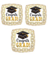 Set of 3 Gold Color 17&quot; Graduating Celebrate &#39;Congrats Grad!&#39; Foil Balloons - $12.86