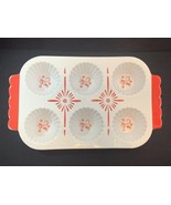 NEW! Vintage Bake Shop Cupcake Pan Muffin Red White Ceramic Baking Dish ... - $18.50