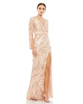 Mac Duggal 5222 Swirl Sequin Long Sleeve Faux Wrap Gown Sz 22 Rose Gold ... - £202.35 GBP