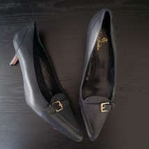 Brooks Brothers Navy Blue Leather Heels Buckle Size 7 US Very Good Condition - £29.57 GBP