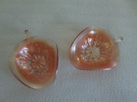Pair Vtg. Carnival Glass Dugan Leaf Rays Handled Nappy(S) - 5&quot; X 6 1/2&quot; - £11.74 GBP