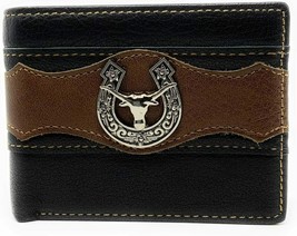 Texas West Tooled Longhorn Genuine Glossy Leather Men&#39;s Wallet - £21.49 GBP