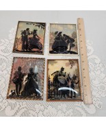 Lot 4 Antique Silhouettes Reverse Painted on Convex Glass Woman Man Chil... - $19.34