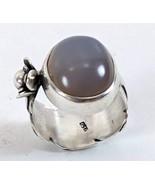 Estate Vintage Moonstone 950 Sterling Flower Stem &amp; Bloom Ring Size 5 to 6 - $148.50