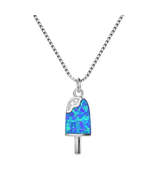 Blue Opal &amp; Cubic Zirconia Popsicle Pendant Necklace - £15.00 GBP