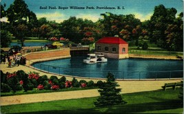 Seal Pool Roger Williams Park Providence RI UNP Linen Postcard A4 - £3.40 GBP