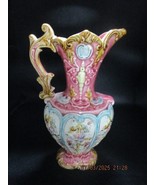 Antique French Majolica  pottery blue pitcher ewer  vase 7&quot; - €63,33 EUR