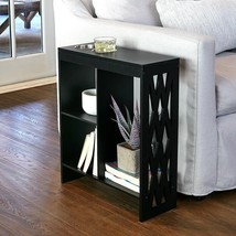 Slim End Side Table With Drink Holders Shelf Black Wooden Furniture Living Room - £37.71 GBP