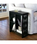 Slim End Side Table With Drink Holders Shelf Black Wooden Furniture Livi... - £71.79 GBP