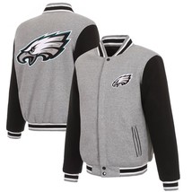 New Mens Eagles 2-tone Reversible Fleece Jacket JHDesign - Gray/Black - $89.90